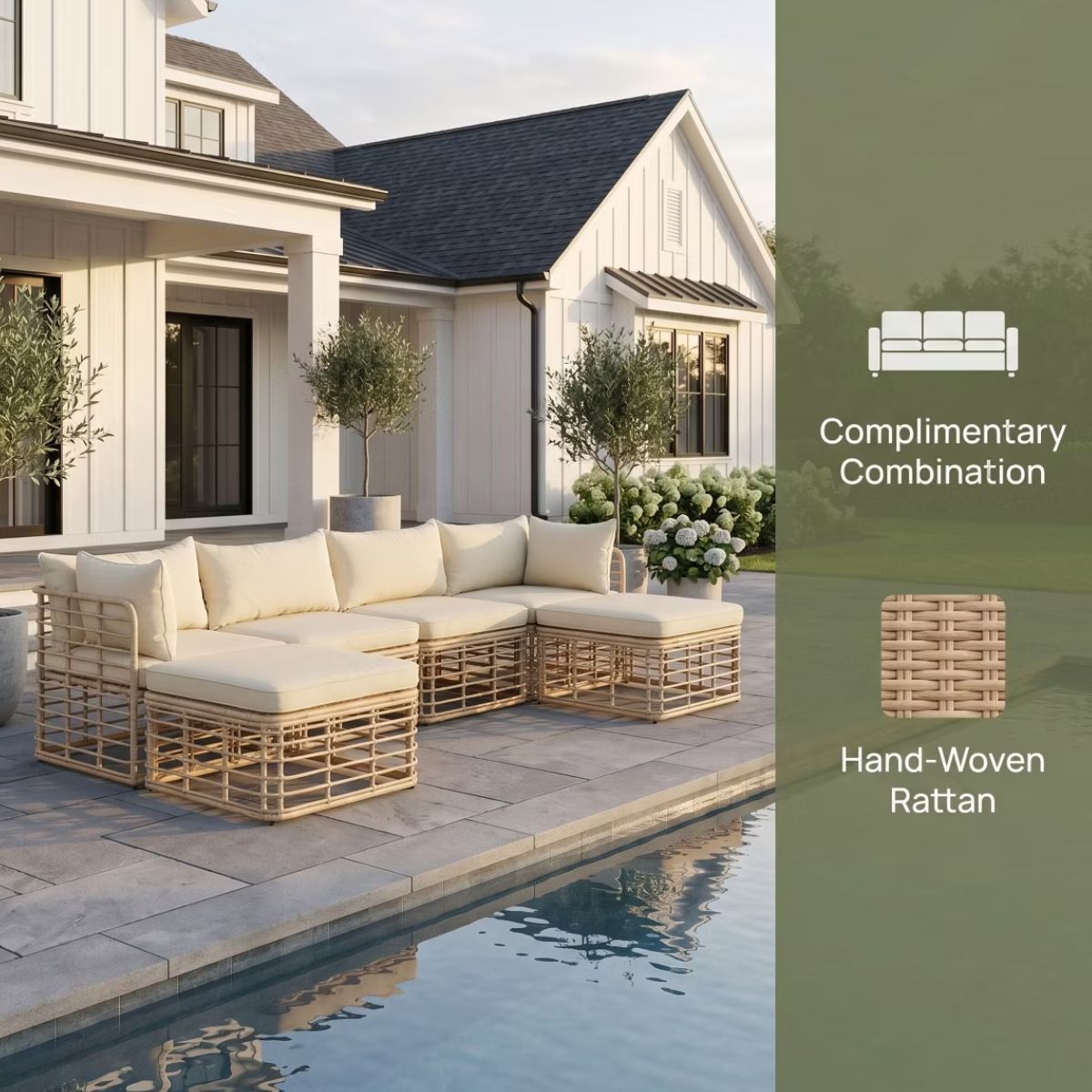 7-Piece Outdoor Wicker Patio Furniture Set with Modular Sectional Sofa
