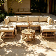 7-Piece Outdoor Wicker Patio Furniture Set with Modular Sectional Sofa
