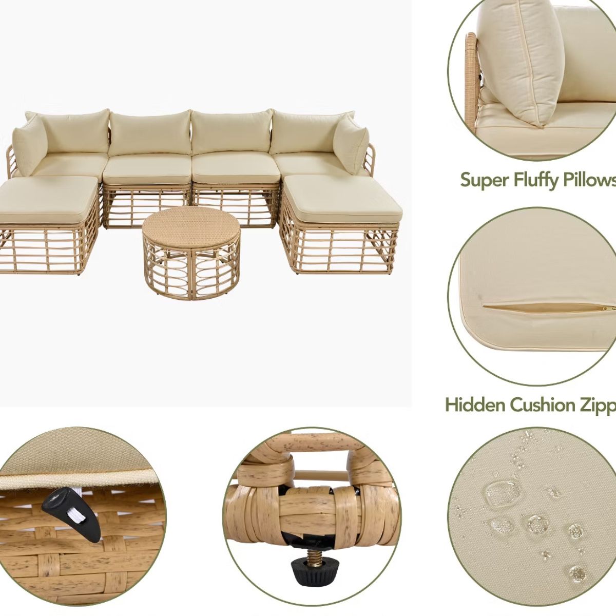 7-Piece Outdoor Wicker Patio Furniture Set with Modular Sectional Sofa