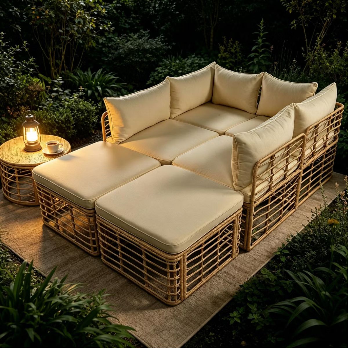 7-Piece Outdoor Wicker Patio Furniture Set with Modular Sectional Sofa
