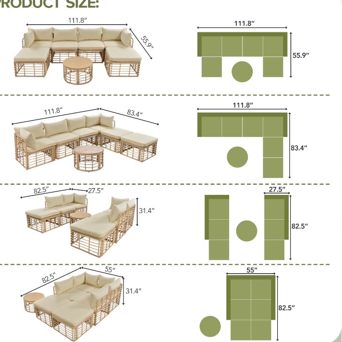 7-Piece Outdoor Wicker Patio Furniture Set with Modular Sectional Sofa