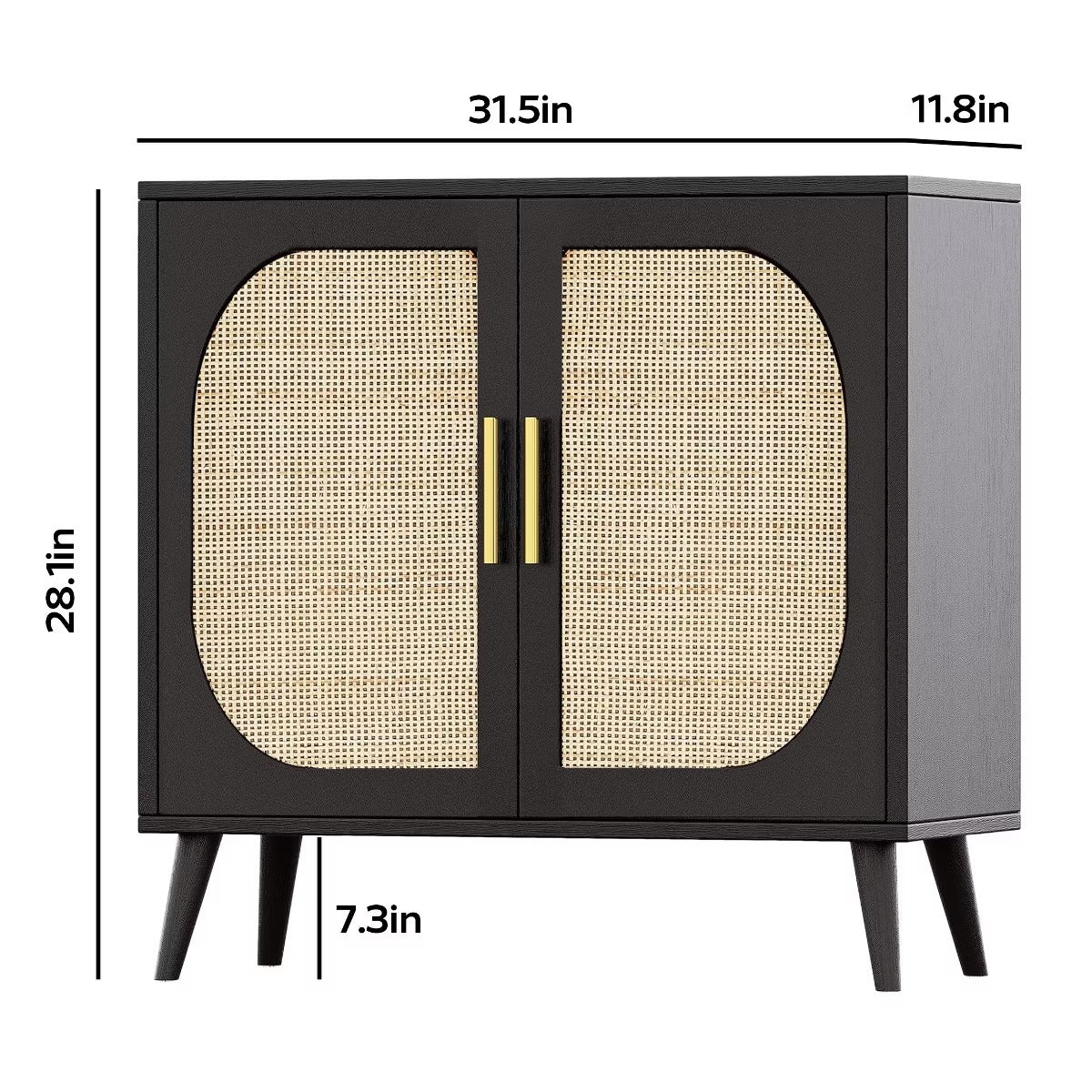 Black Rattan Buffet Cabinet with Adjustable Storage for Small Spaces