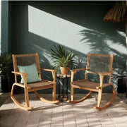 Acacia Wood Rocking Chair Set with Woven Rattan Seat for Outdoor Relaxing 2-Piece