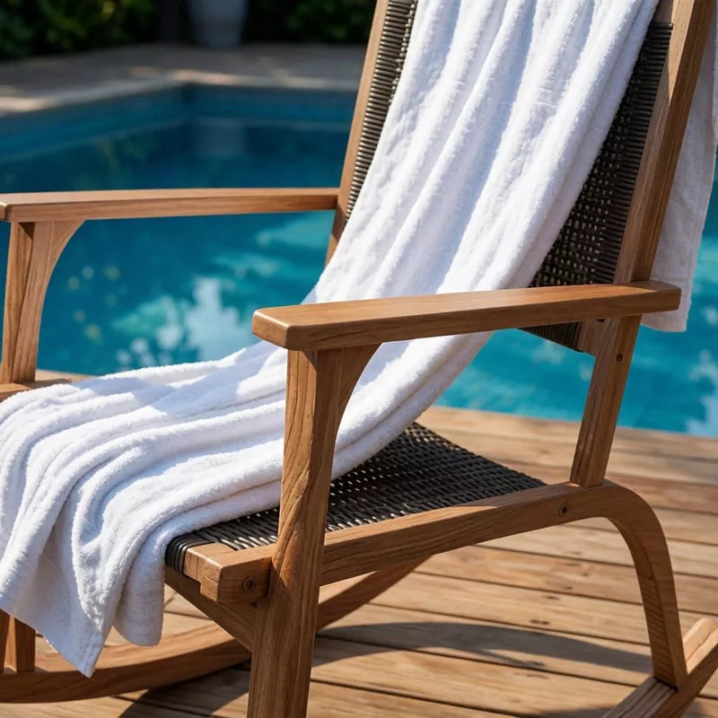 Acacia Wood Rocking Chair Set with Woven Rattan Seat for Outdoor Relaxing 2-Piece