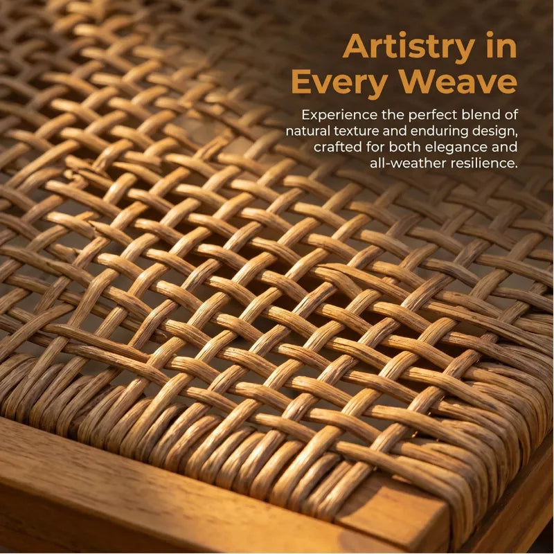 Acacia Wood Rocking Chair Set with Woven Rattan Seat for Outdoor Relaxing 2-Piece