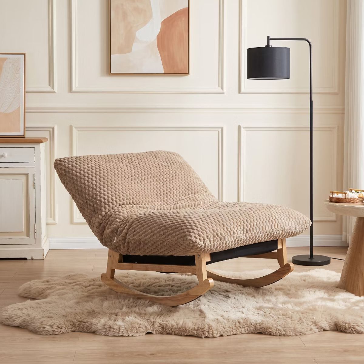 Rocking Chair with Plush Corduroy Seat for Cozy Reading & Relaxation