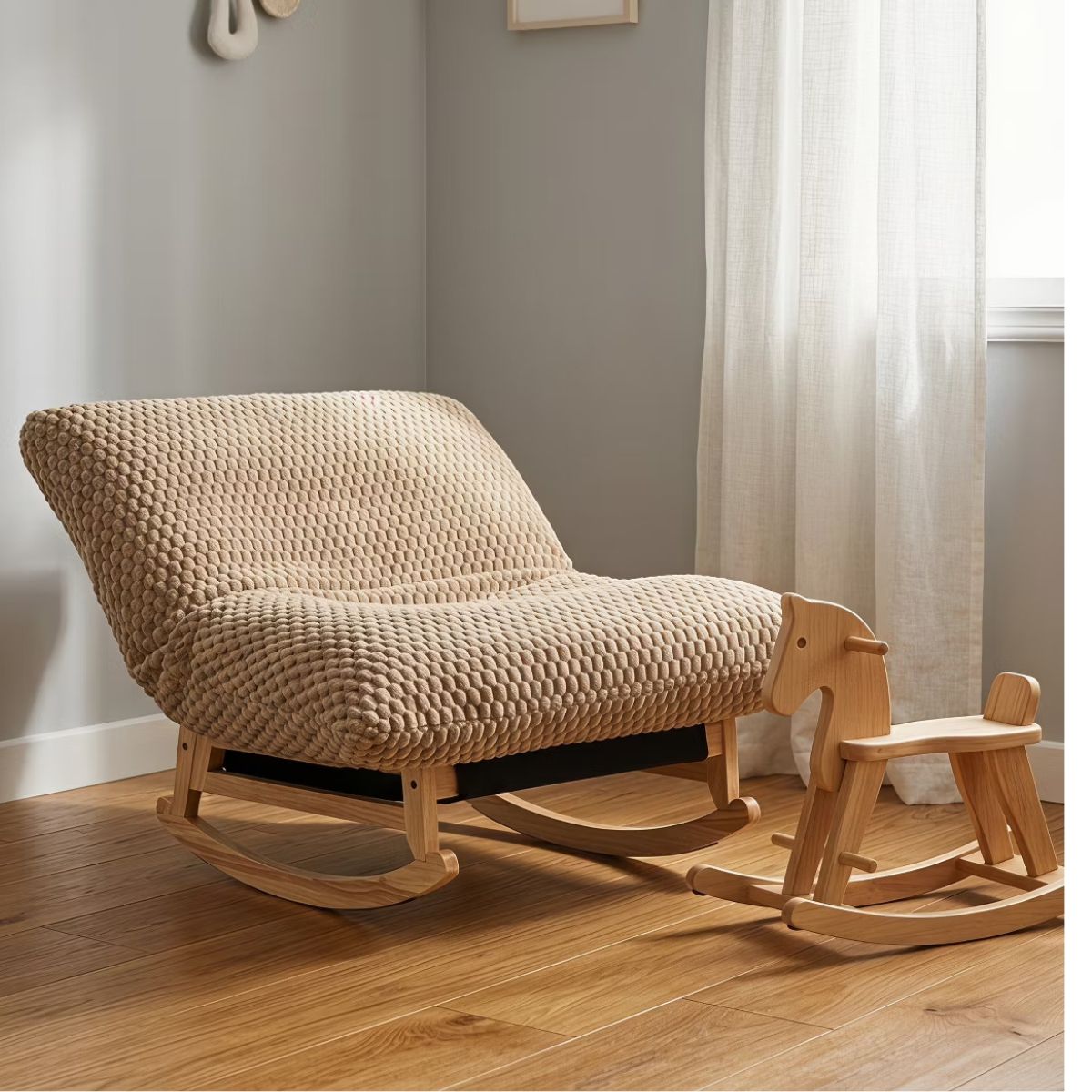 Rocking Chair with Plush Corduroy Seat for Cozy Reading & Relaxation