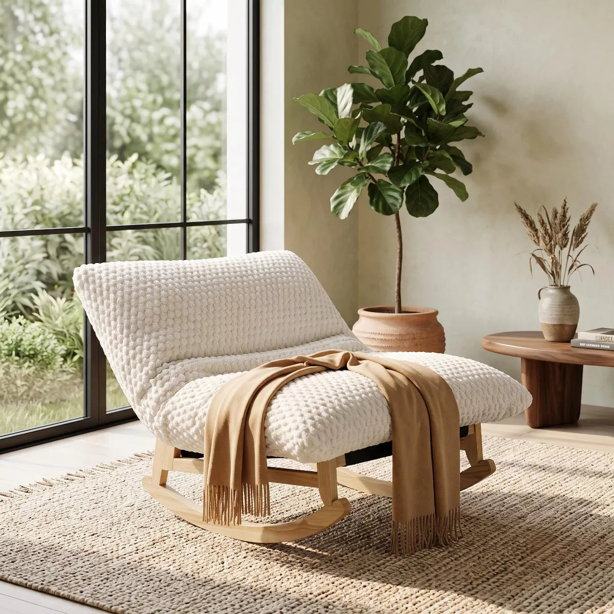 Rocking Chair with Plush Corduroy Seat for Cozy Reading & Relaxation