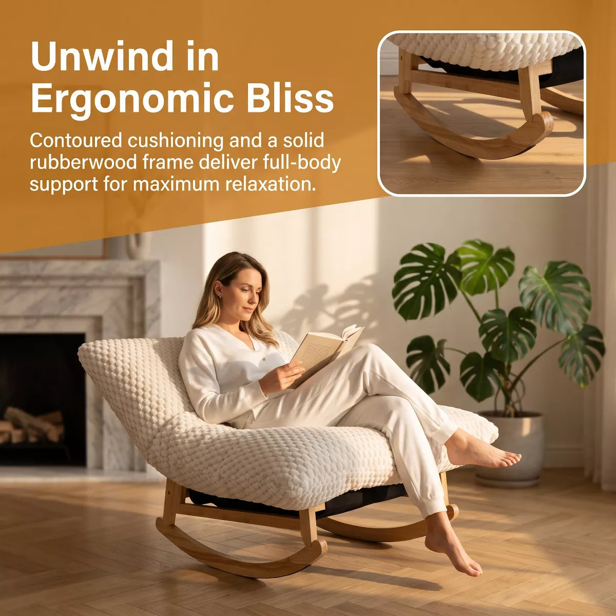 Rocking Chair with Plush Corduroy Seat for Cozy Reading & Relaxation