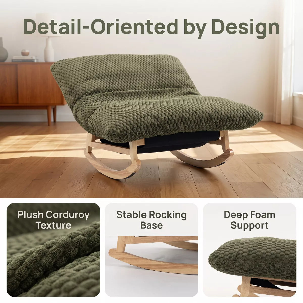Rocking Chair with Plush Corduroy Seat for Cozy Reading & Relaxation
