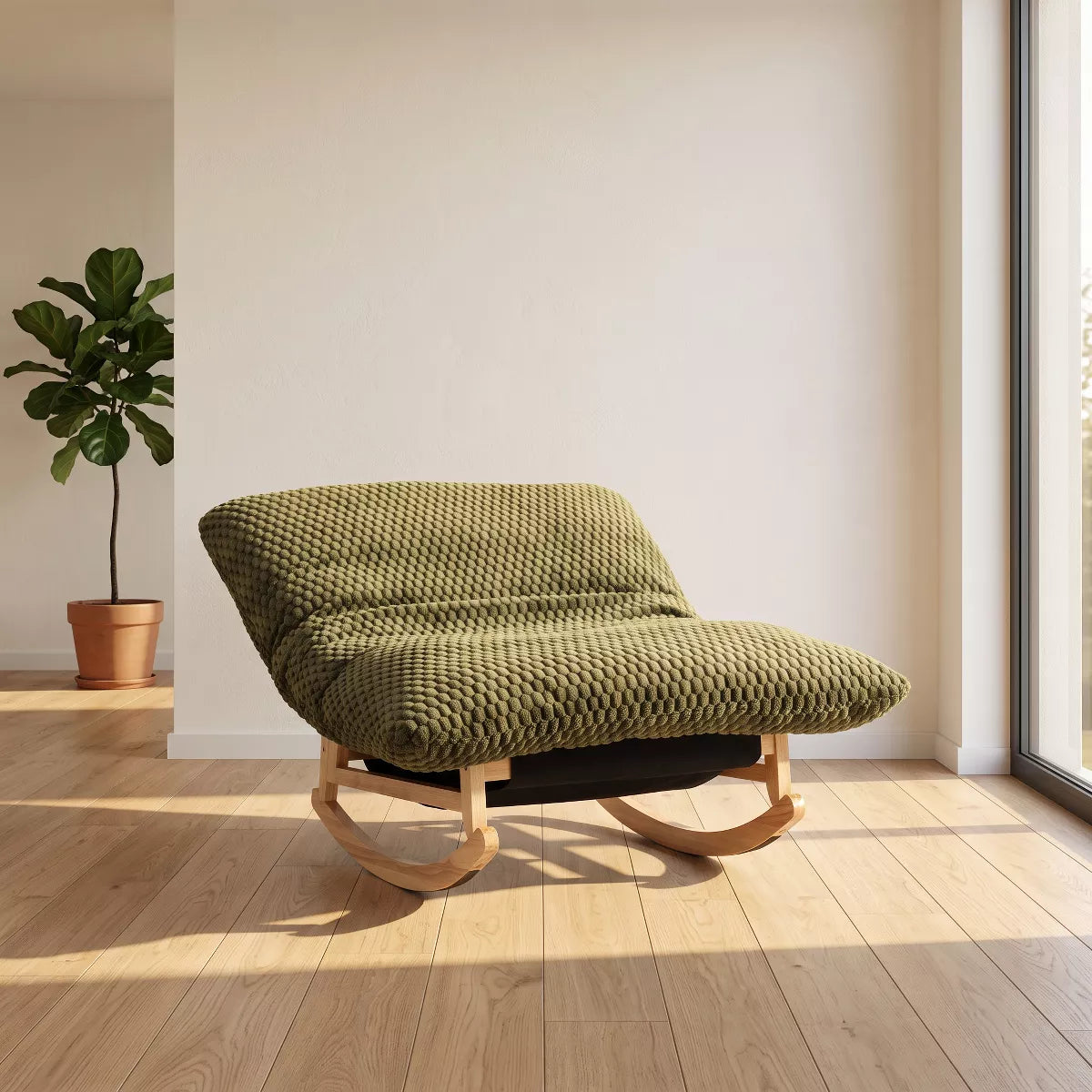 Rocking Chair with Plush Corduroy Seat for Cozy Reading & Relaxation