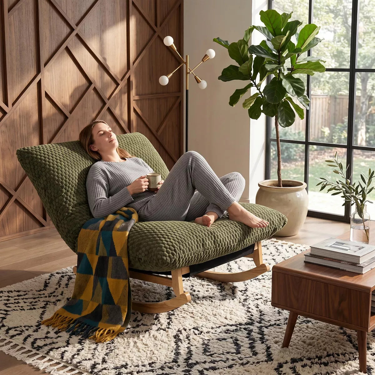 Rocking Chair with Plush Corduroy Seat for Cozy Reading & Relaxation