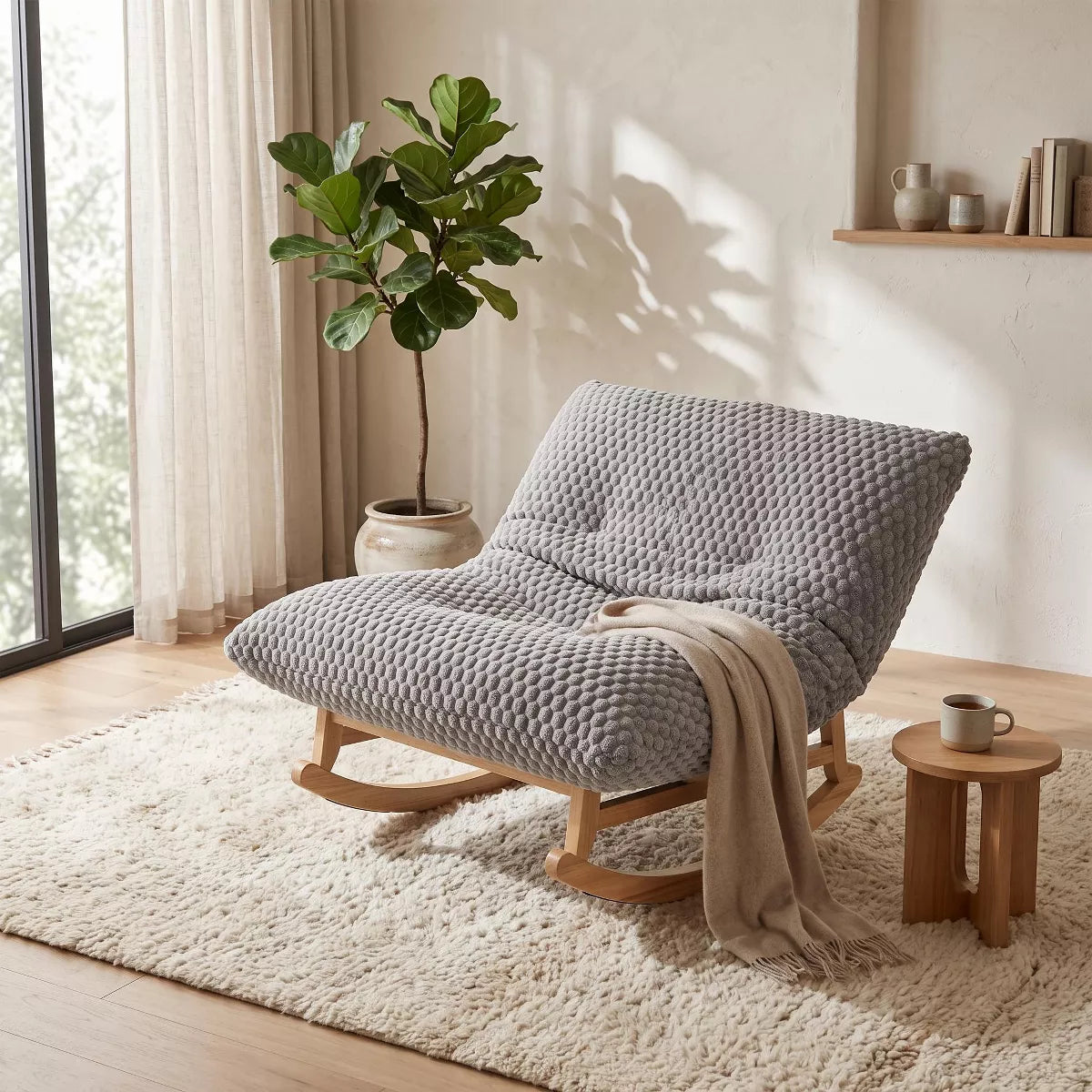 Rocking Chair with Plush Corduroy Seat for Cozy Reading & Relaxation