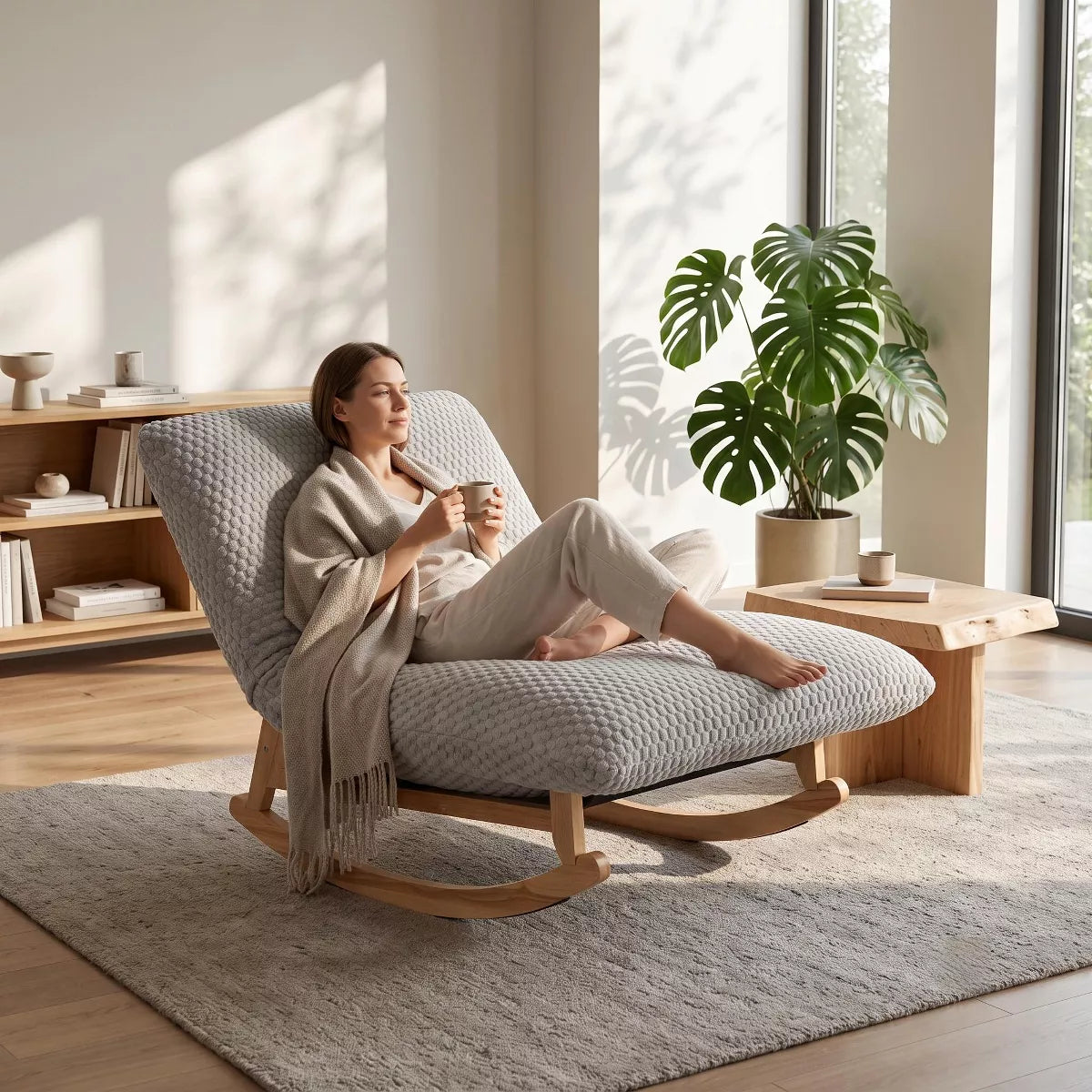 Rocking Chair with Plush Corduroy Seat for Cozy Reading & Relaxation