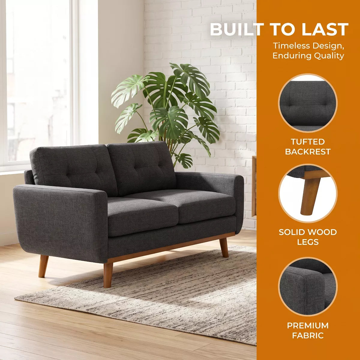 67.7" Loveseat Sofa with Tufted Upholstery, Foam Comfort & Wood Base