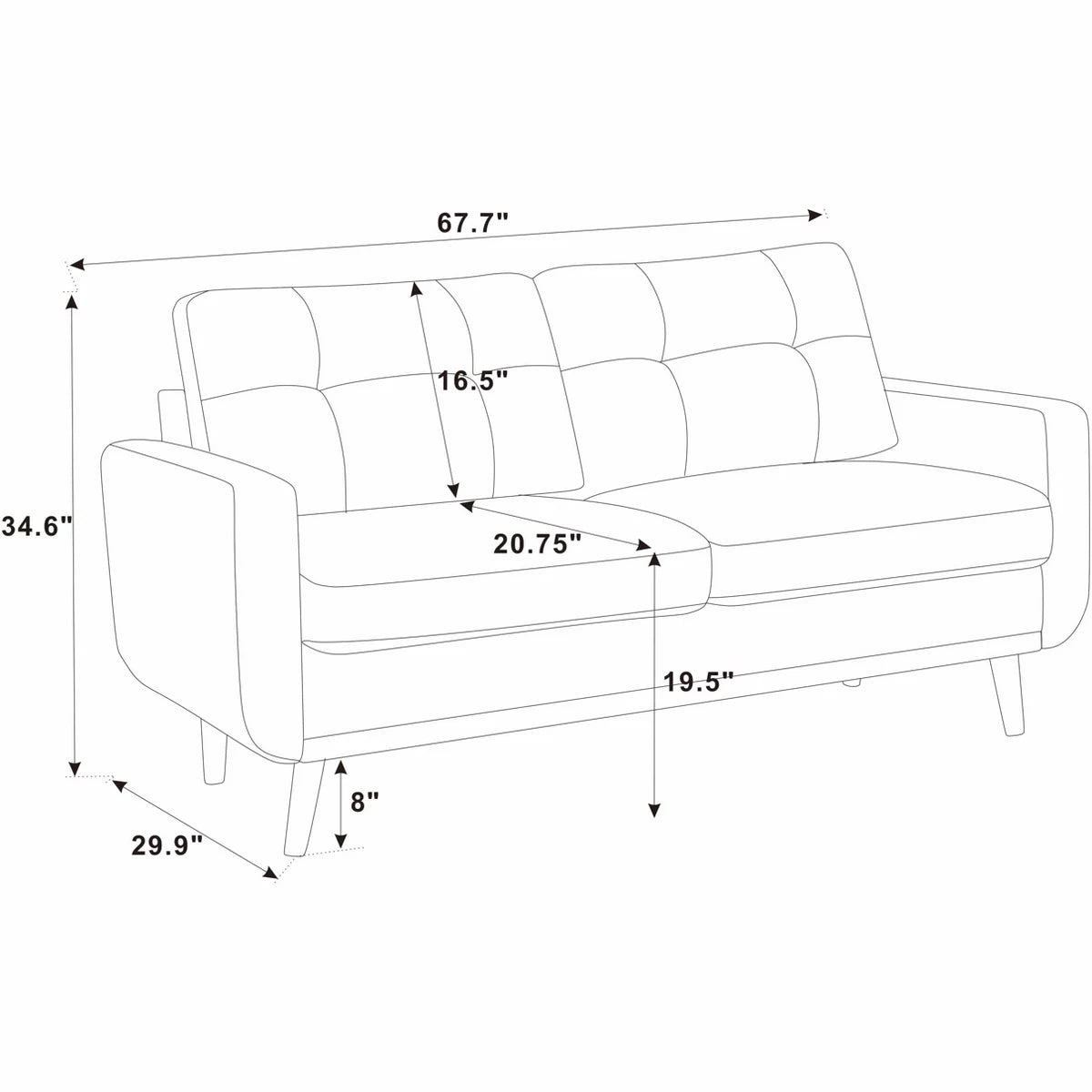 67.7" Loveseat Sofa with Tufted Upholstery, Foam Comfort & Wood Base