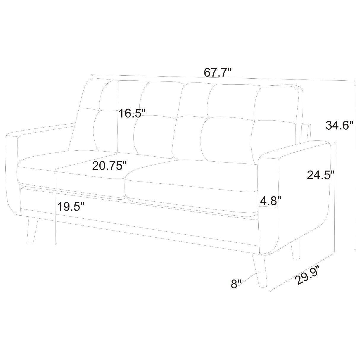 67.7" Loveseat Sofa with Tufted Upholstery, Foam Comfort & Wood Base