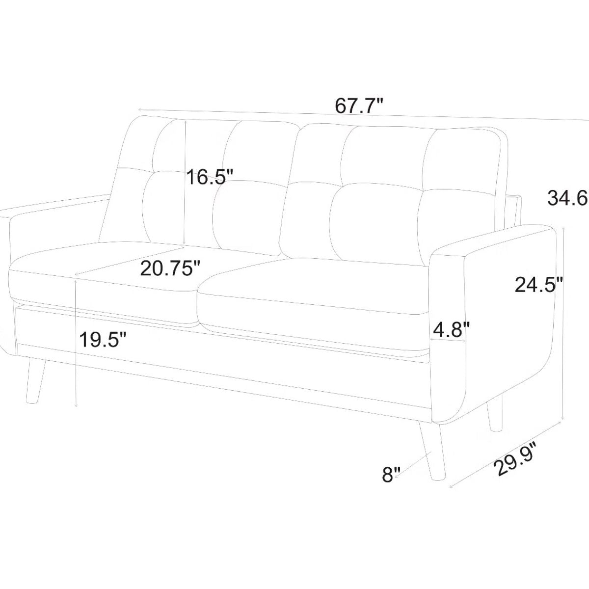 67.7" Loveseat Sofa with Tufted Upholstery, Foam Comfort & Wood Base
