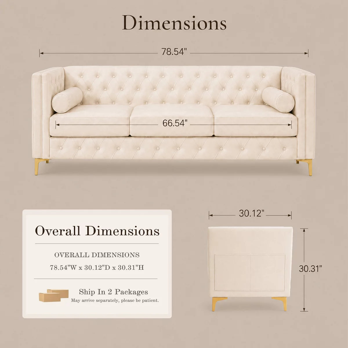 3 Seater Sofa with Faux Leather, Pocket Springs, Tufted Back & Storage