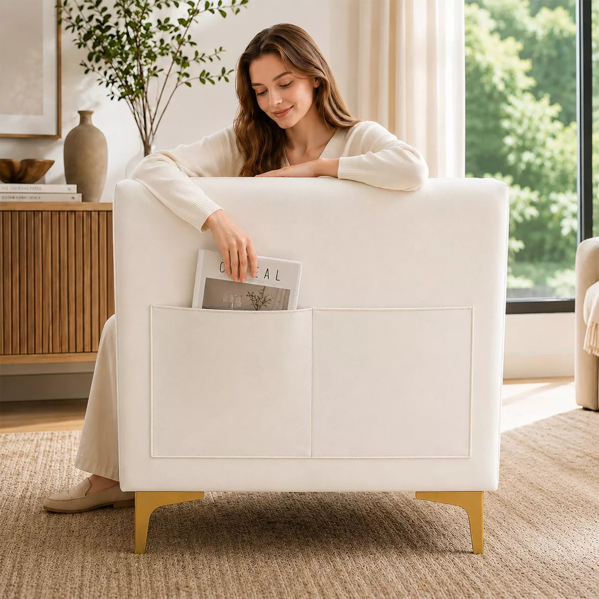 3 Seater Sofa with Faux Leather, Pocket Springs, Tufted Back & Storage