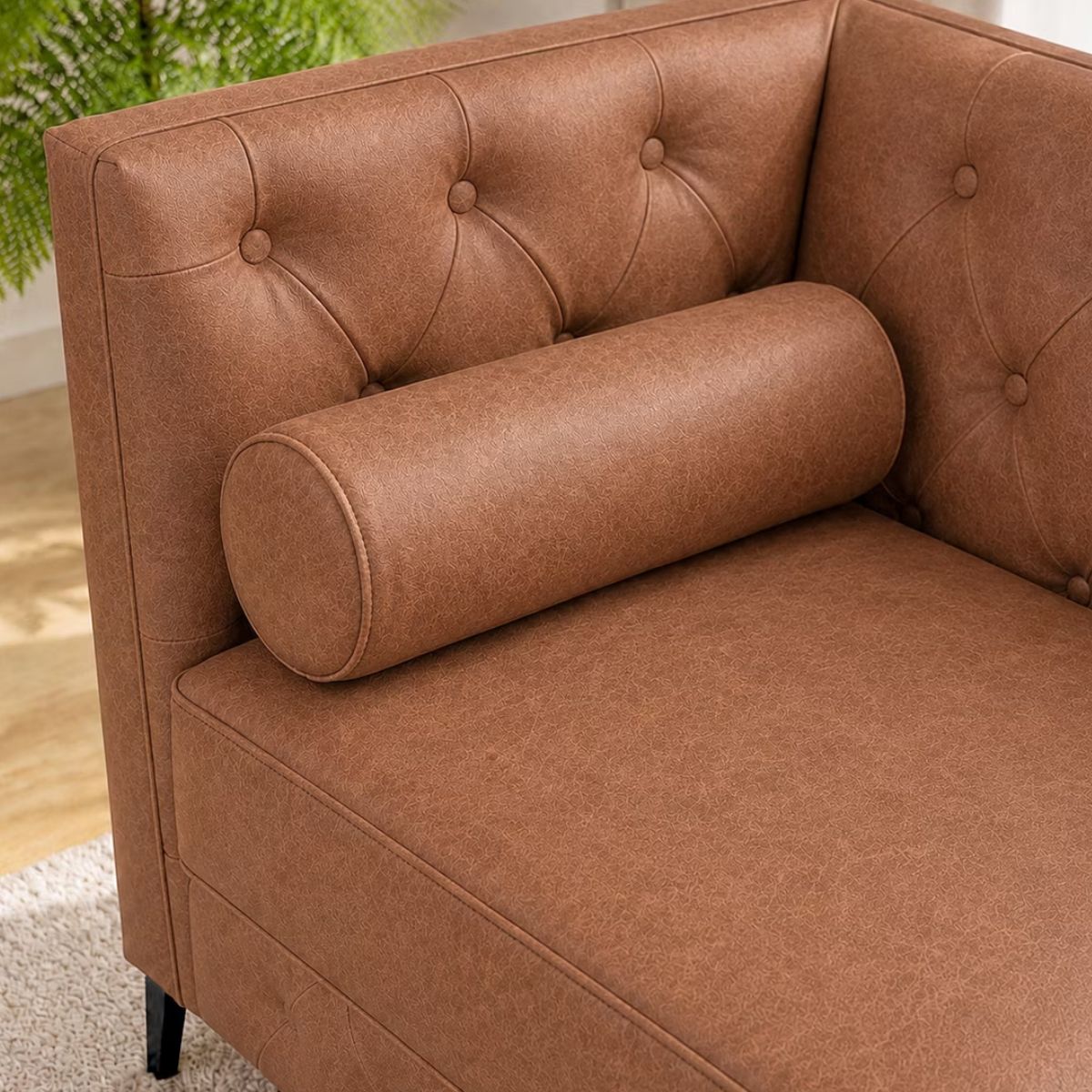 3 Seater Sofa with Faux Leather, Pocket Springs, Tufted Back & Storage