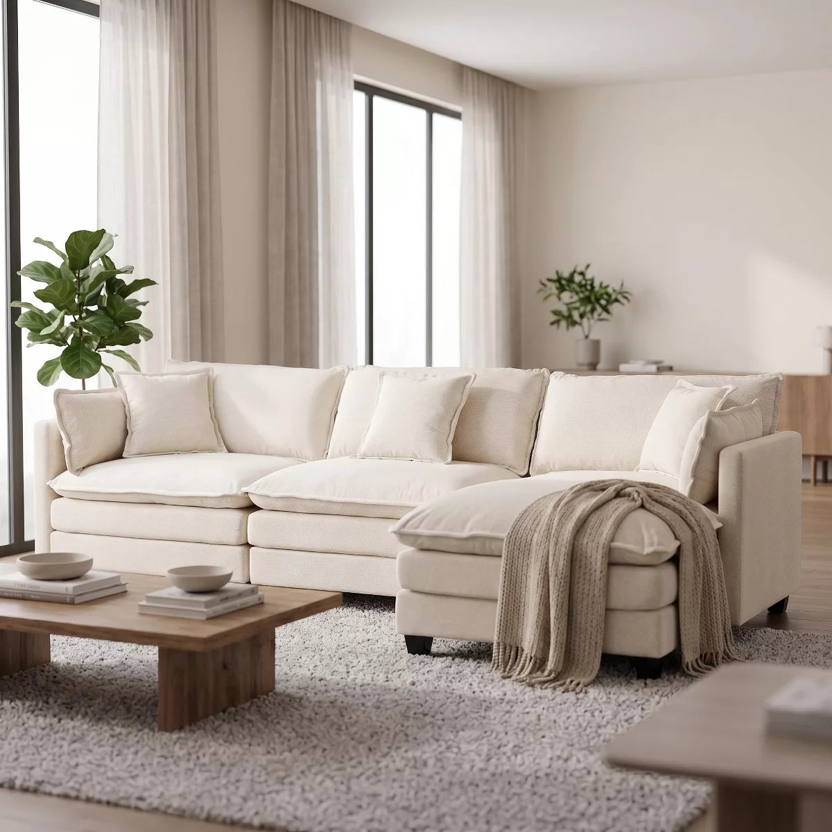 Modular Sectional Sofa with Ottoman, Reversible Sleeper Couch for Living Room