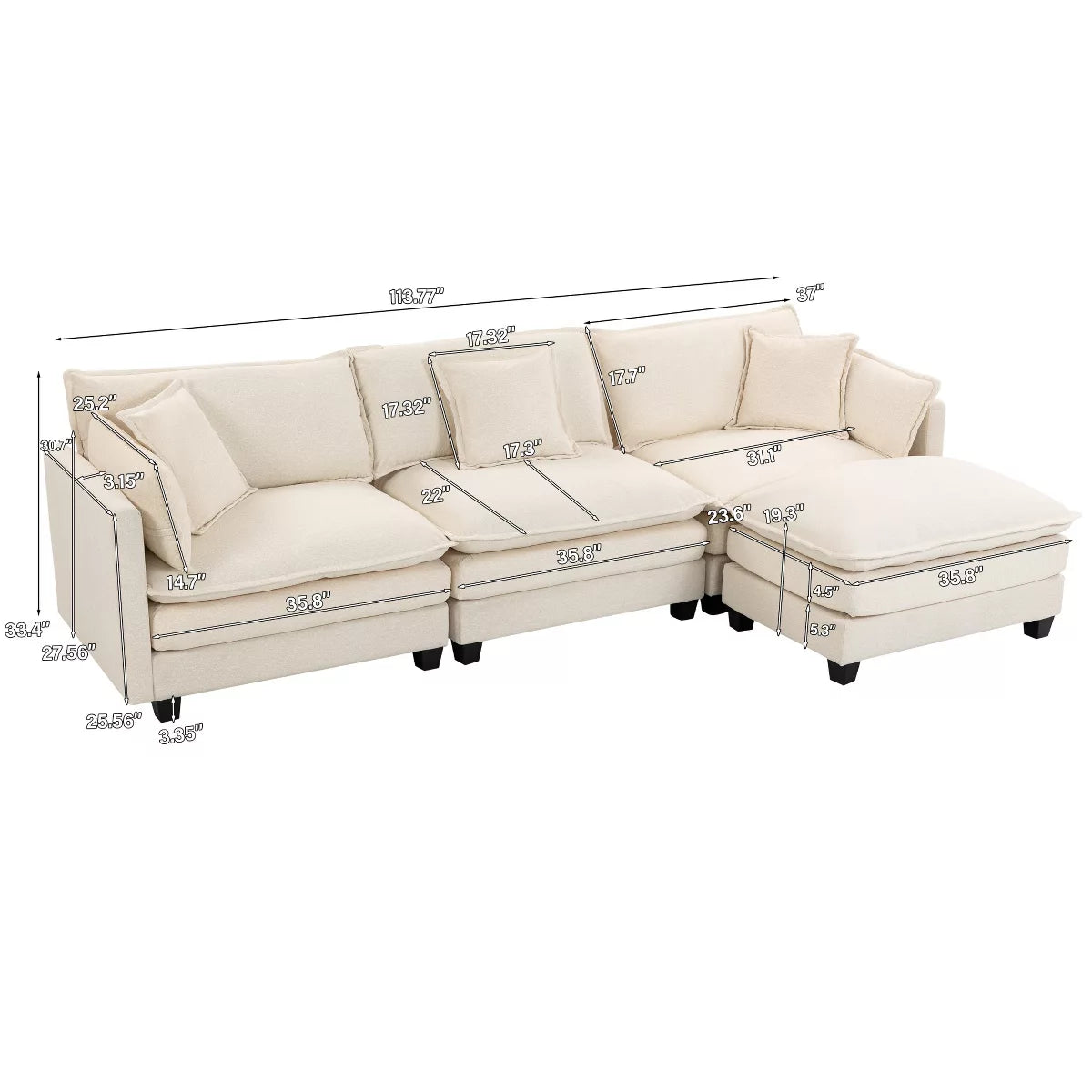 Modular Sectional Sofa with Ottoman, Reversible Sleeper Couch for Living Room