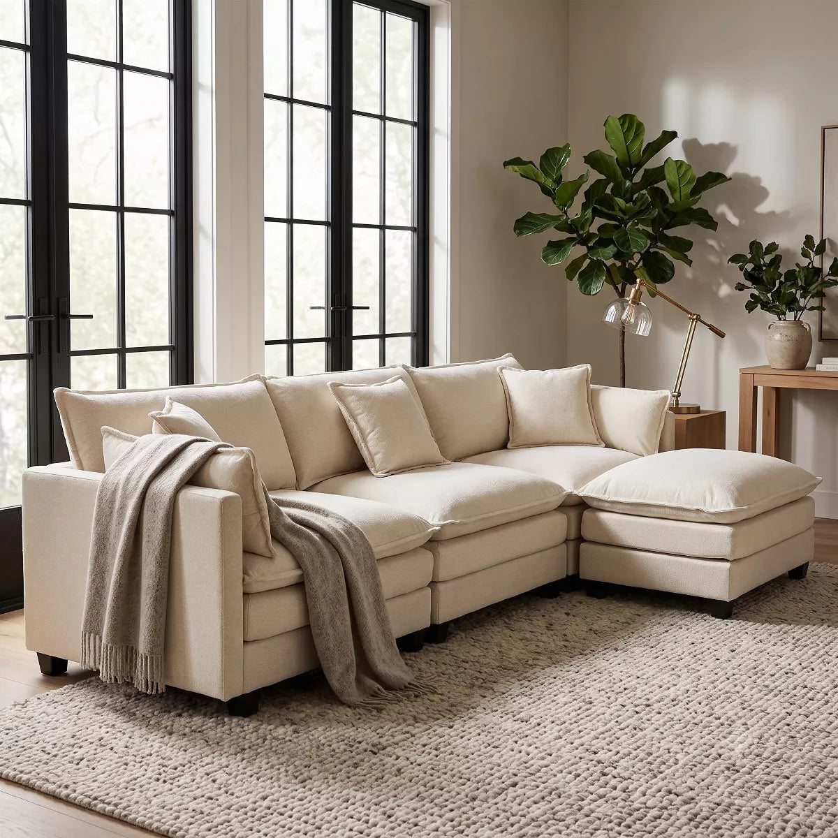 Modular Sectional Sofa with Ottoman, Reversible Sleeper Couch for Living Room
