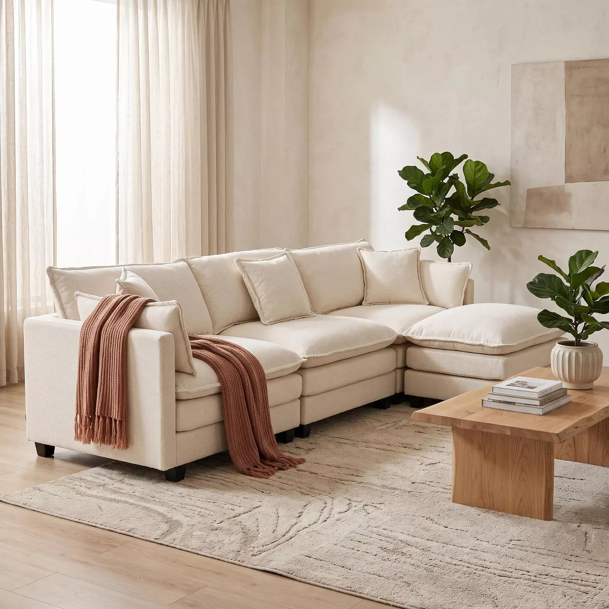 Modular Sectional Sofa with Ottoman, Reversible Sleeper Couch for Living Room