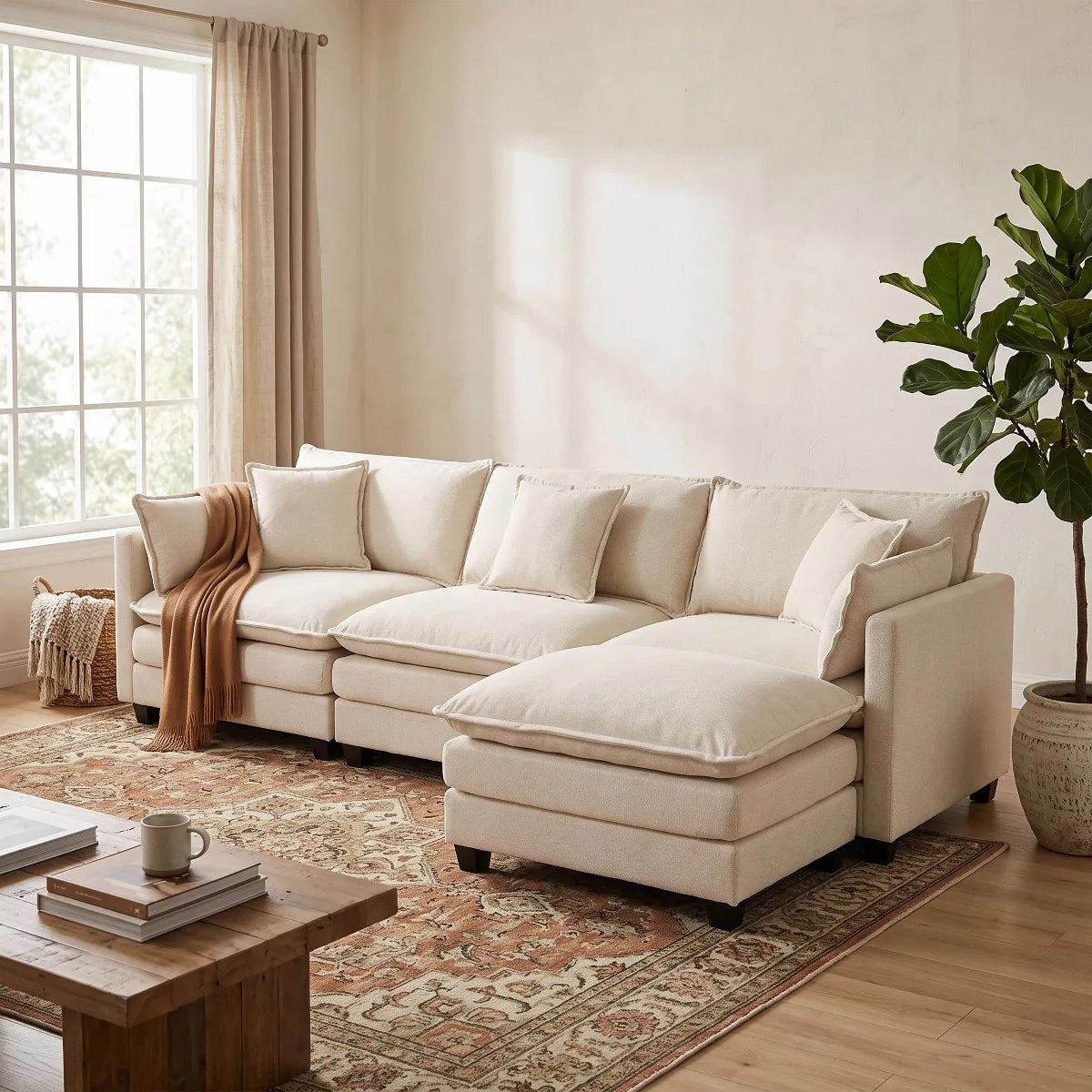 Modular Sectional Sofa with Ottoman, Reversible Sleeper Couch for Living Room
