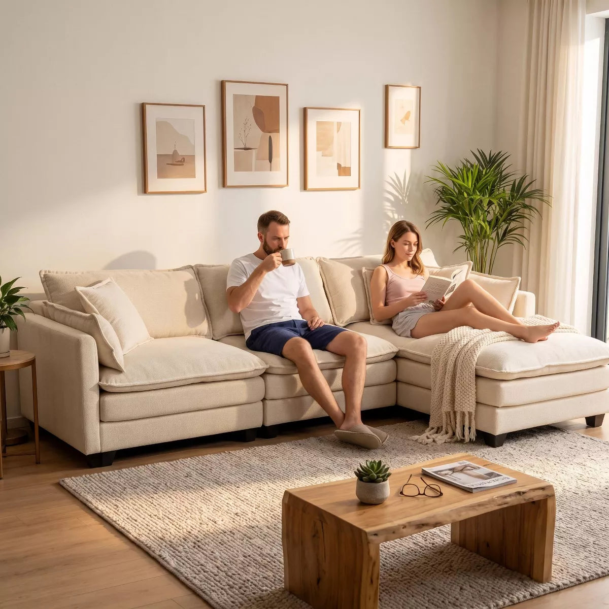 Modular Sectional Sofa with Ottoman, Reversible Sleeper Couch for Living Room
