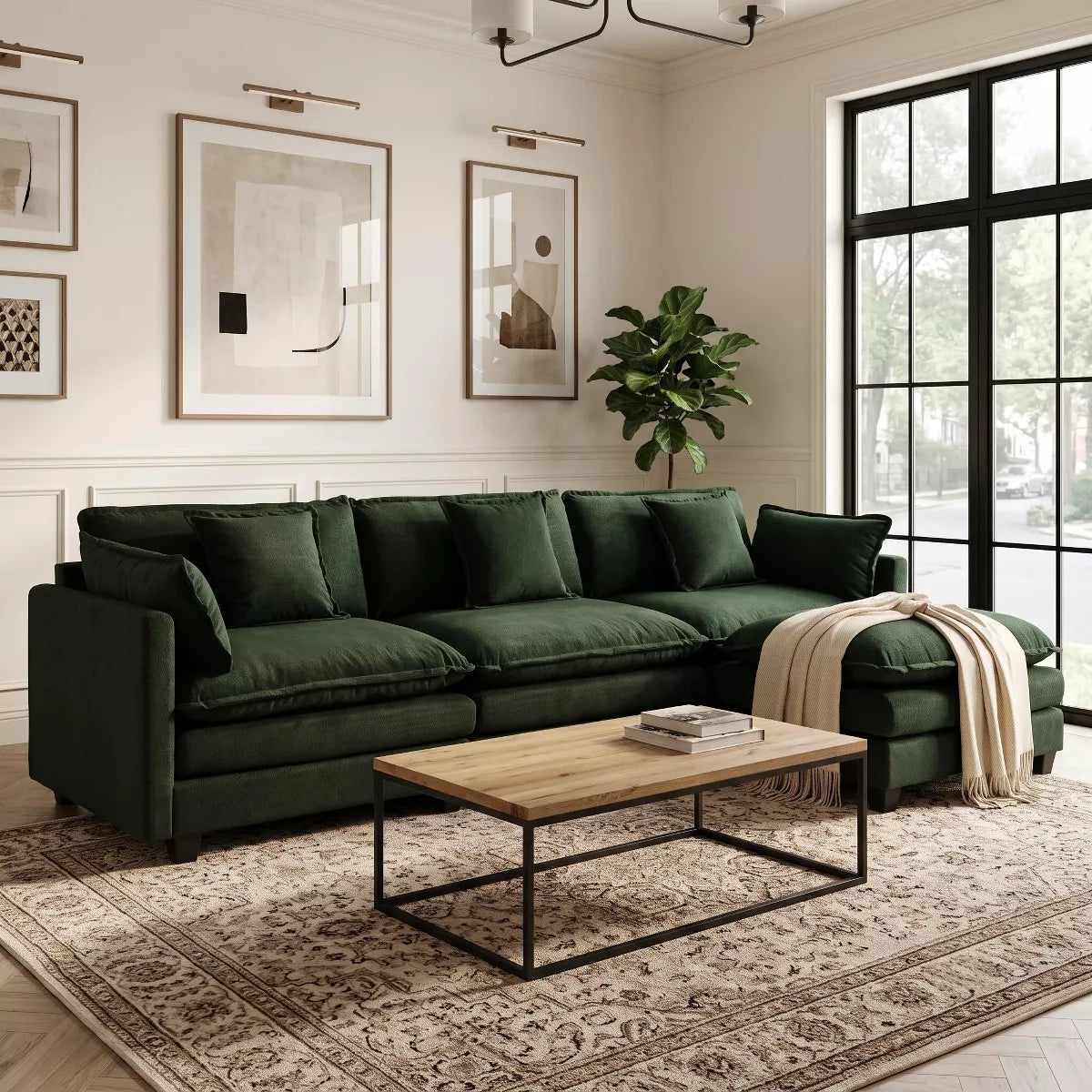 Modular Sectional Sofa with Ottoman, Reversible Sleeper Couch for Living Room