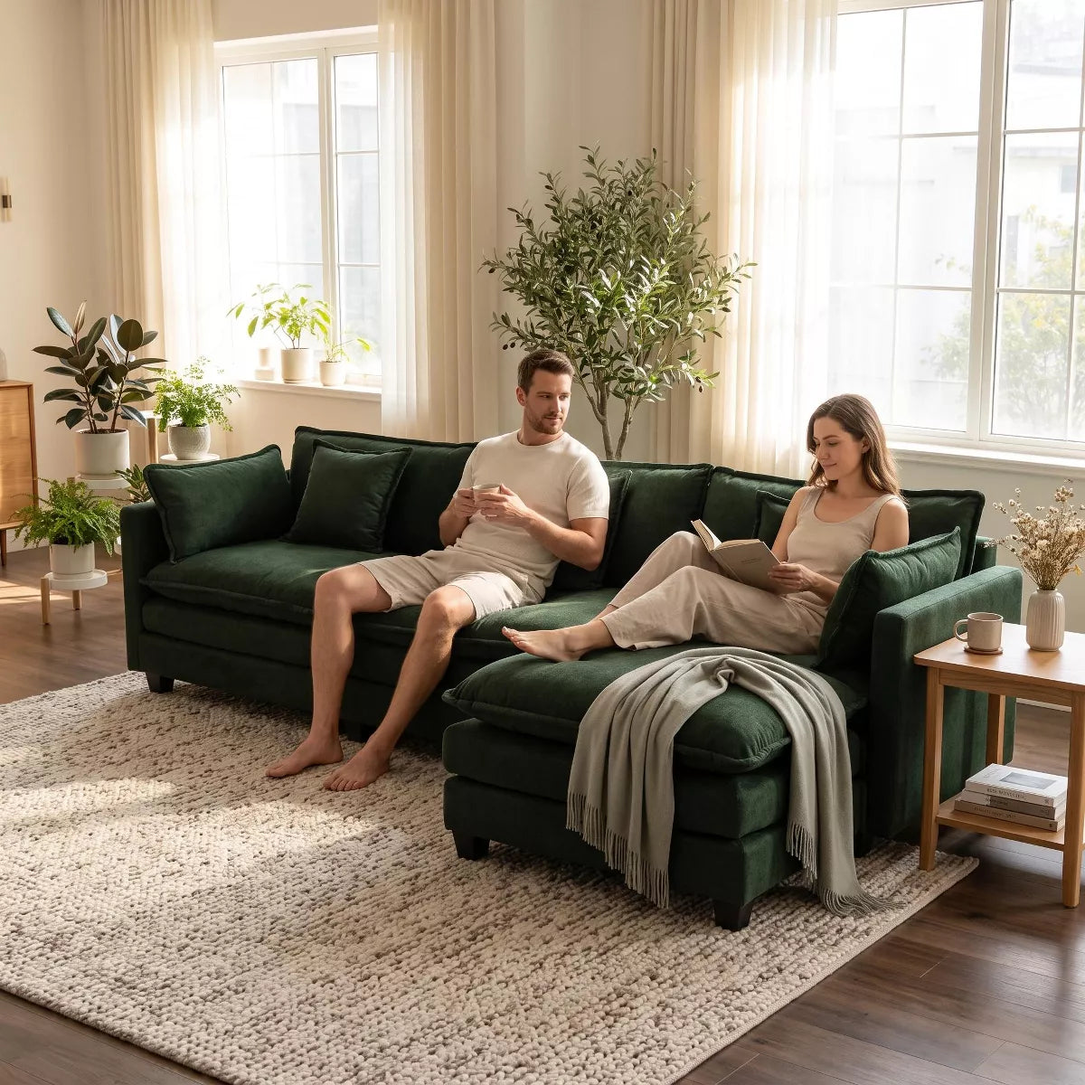 Modular Sectional Sofa with Ottoman, Reversible Sleeper Couch for Living Room