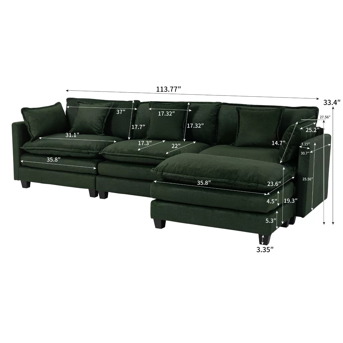 Modular Sectional Sofa with Ottoman, Reversible Sleeper Couch for Living Room