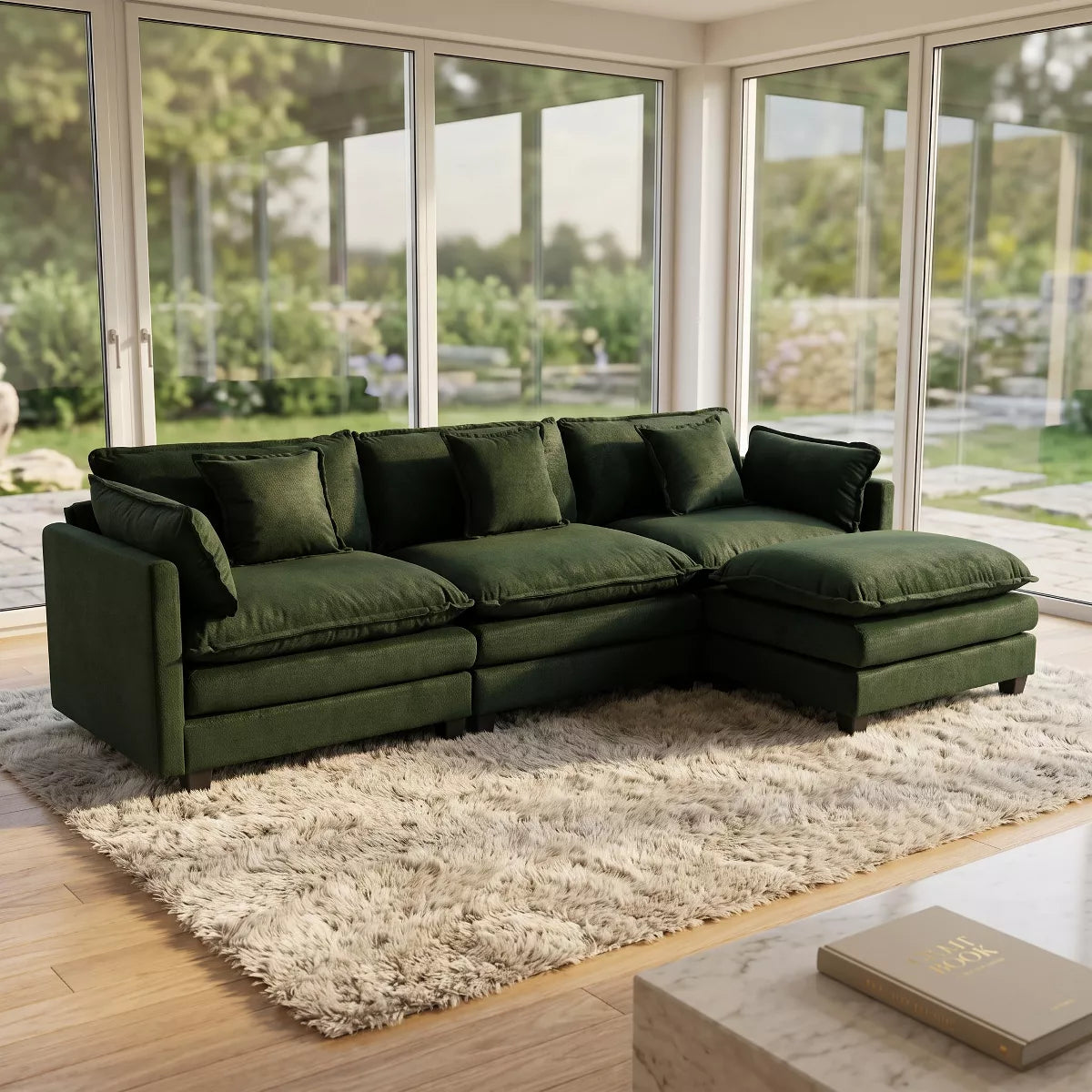 Modular Sectional Sofa with Ottoman, Reversible Sleeper Couch for Living Room