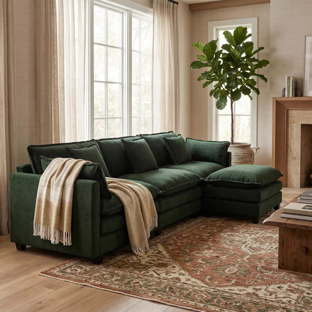 Modular Sectional Sofa with Ottoman, Reversible Sleeper Couch for Living Room
