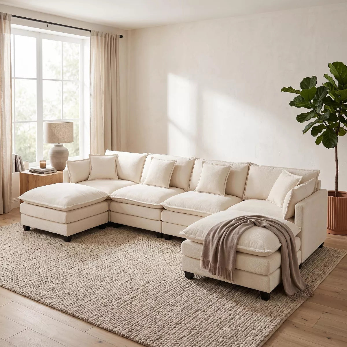Modular Sectional Sofa with Ottoman, Reversible Sleeper Couch for Living Room