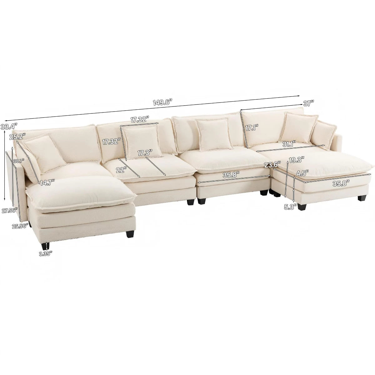 Modular Sectional Sofa with Ottoman, Reversible Sleeper Couch for Living Room