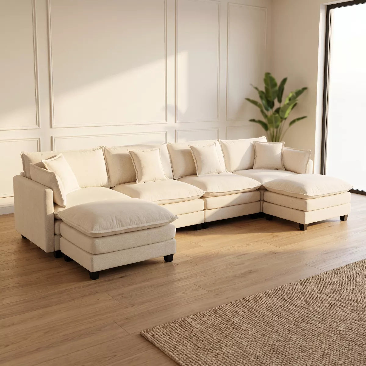 Modular Sectional Sofa with Ottoman, Reversible Sleeper Couch for Living Room