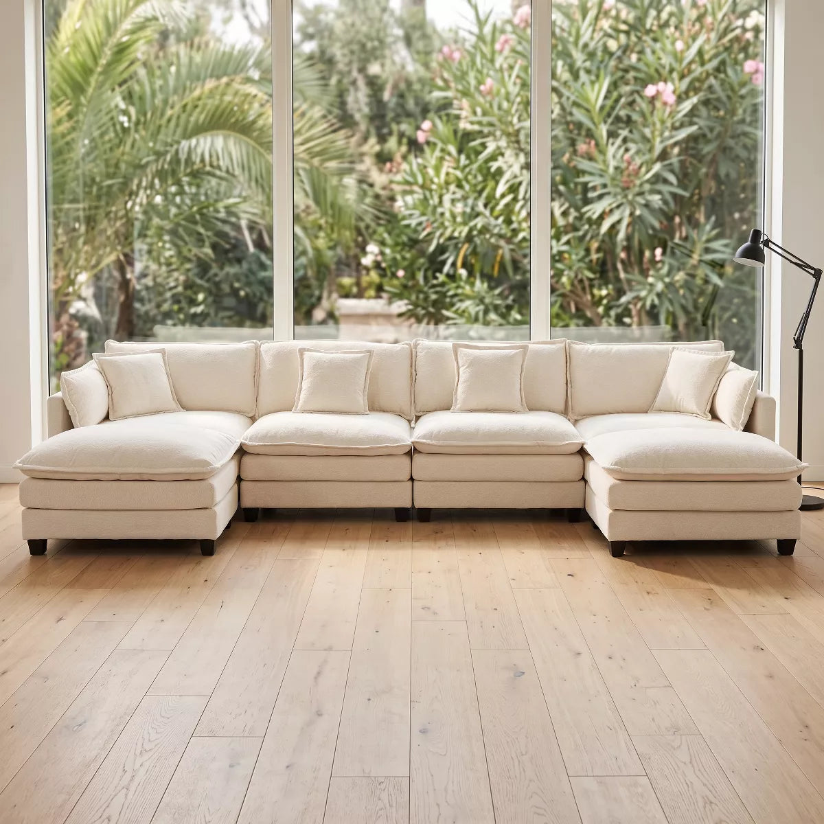 Modular Sectional Sofa with Ottoman, Reversible Sleeper Couch for Living Room