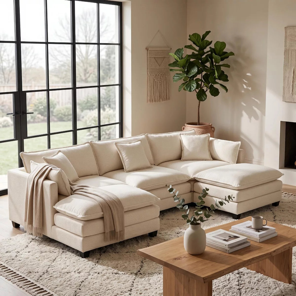 Modular Sectional Sofa with Ottoman, Reversible Sleeper Couch for Living Room