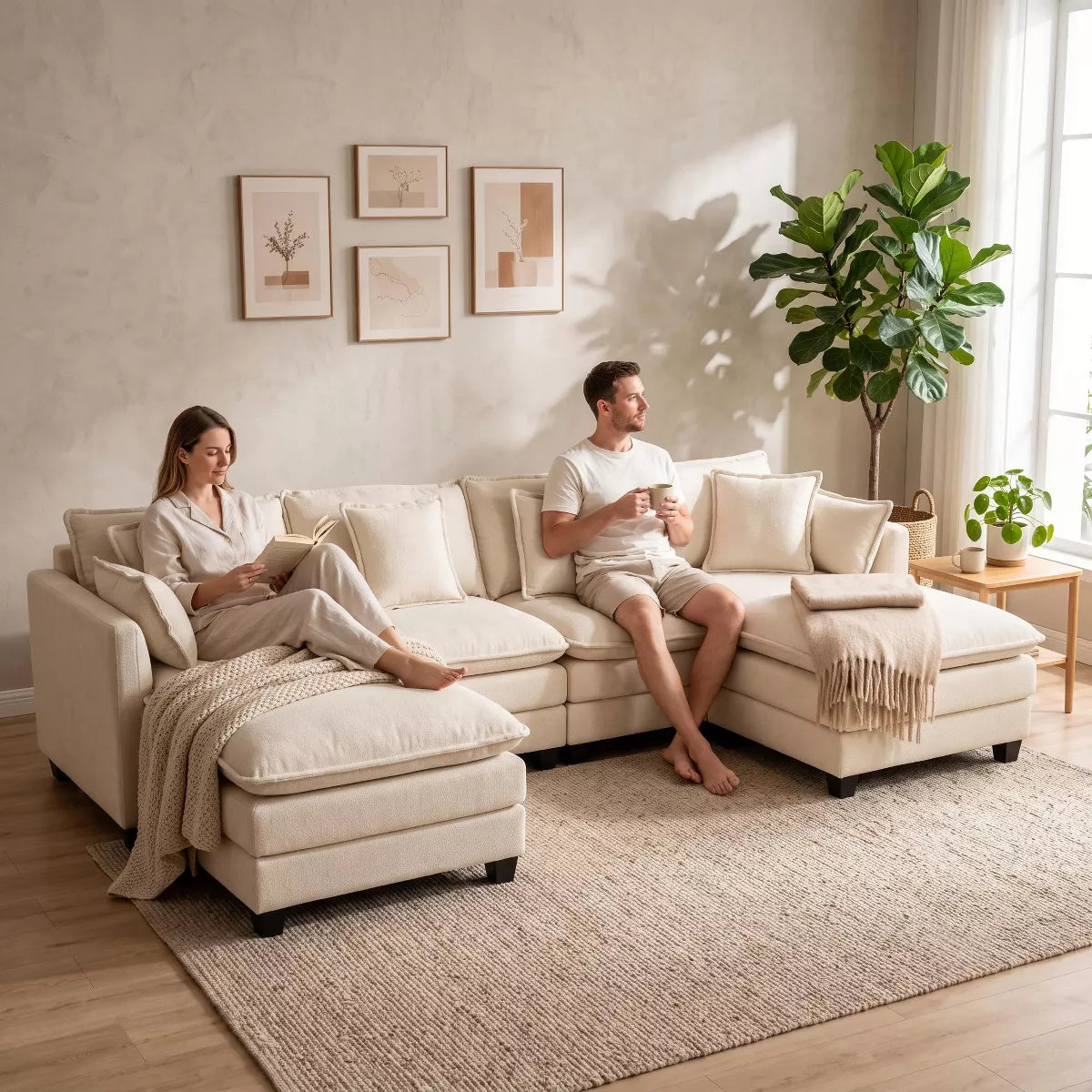 Modular Sectional Sofa with Ottoman, Reversible Sleeper Couch for Living Room