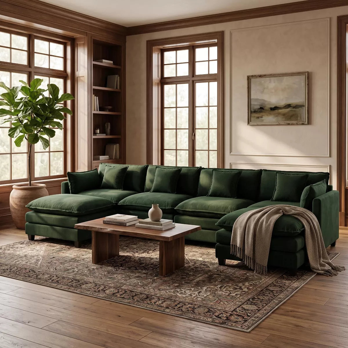 Modular Sectional Sofa with Ottoman, Reversible Sleeper Couch for Living Room