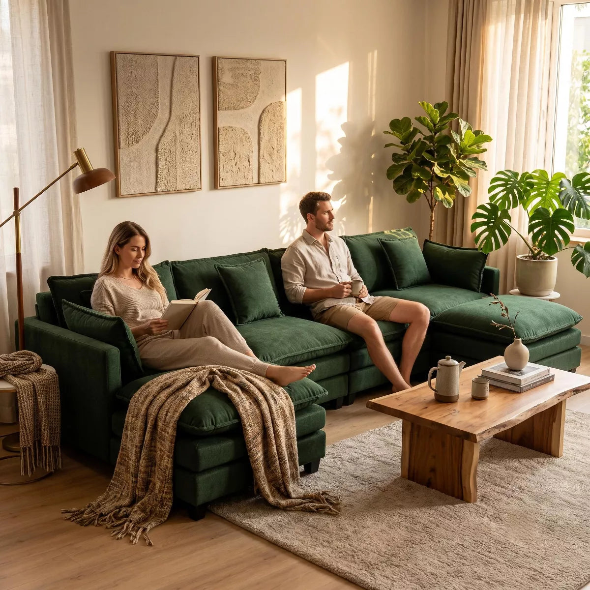Modular Sectional Sofa with Ottoman, Reversible Sleeper Couch for Living Room