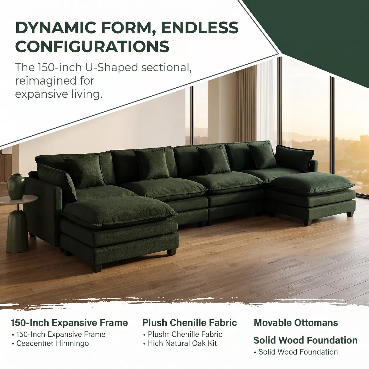 Modular Sectional Sofa with Ottoman, Reversible Sleeper Couch for Living Room