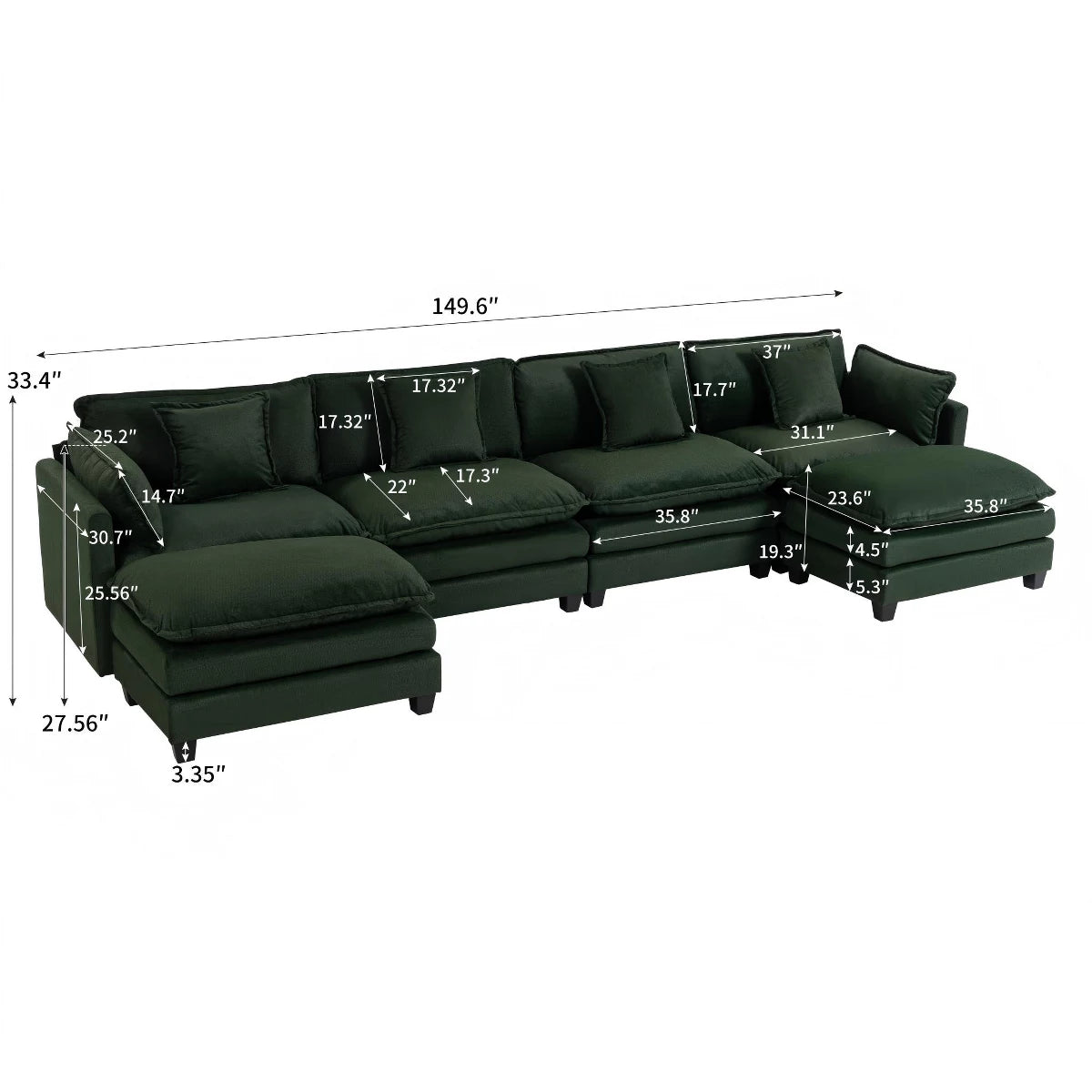 Modular Sectional Sofa with Ottoman, Reversible Sleeper Couch for Living Room