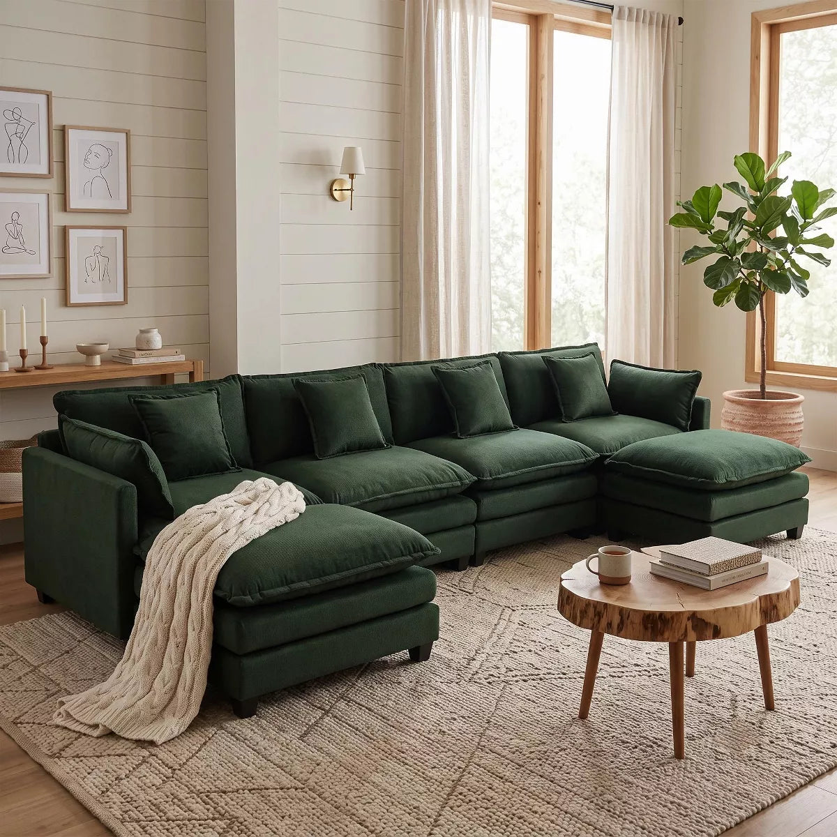 Modular Sectional Sofa with Ottoman, Reversible Sleeper Couch for Living Room