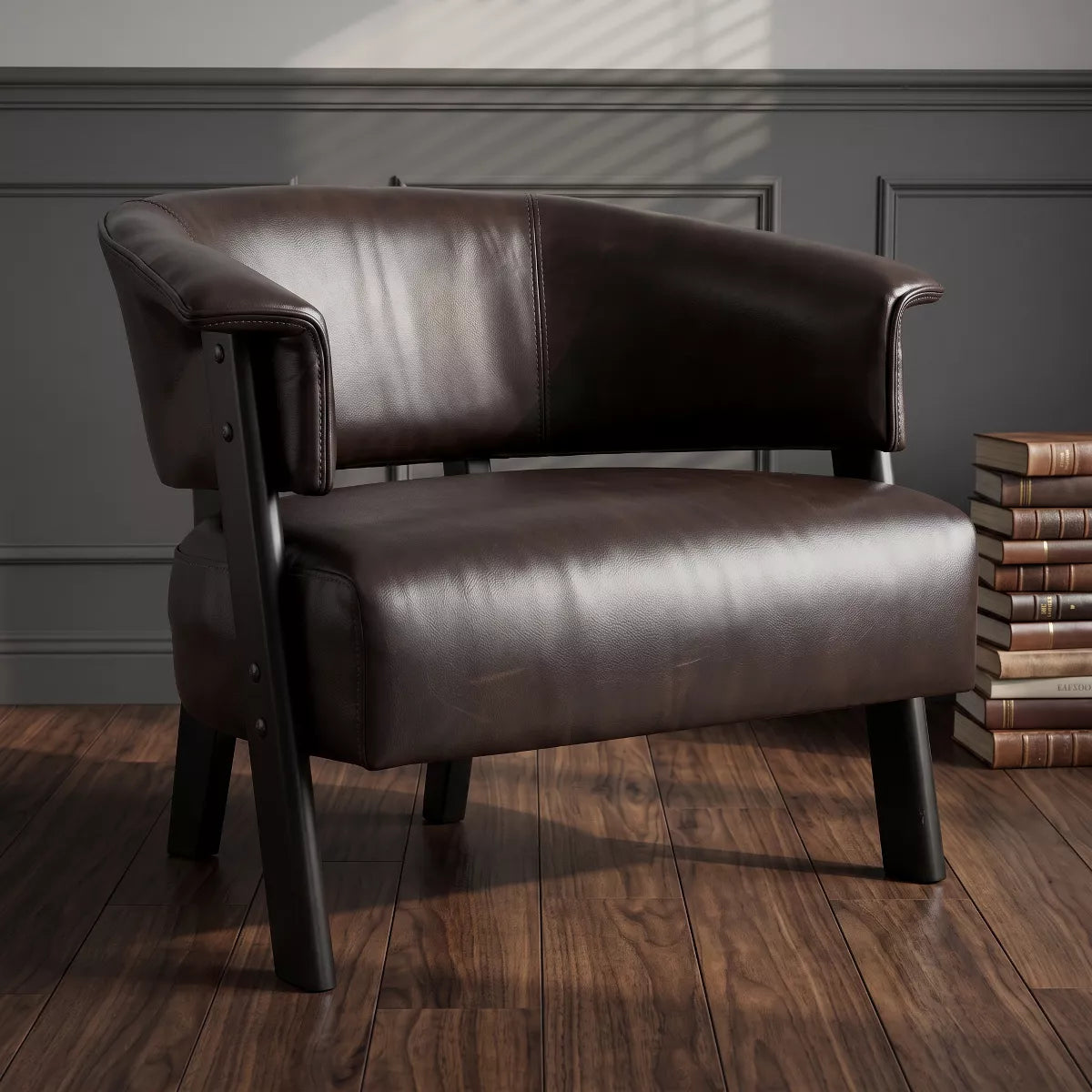 Wingback Accent Chair with 400 lb Capacity, Vintage Faux Leather Club Seating