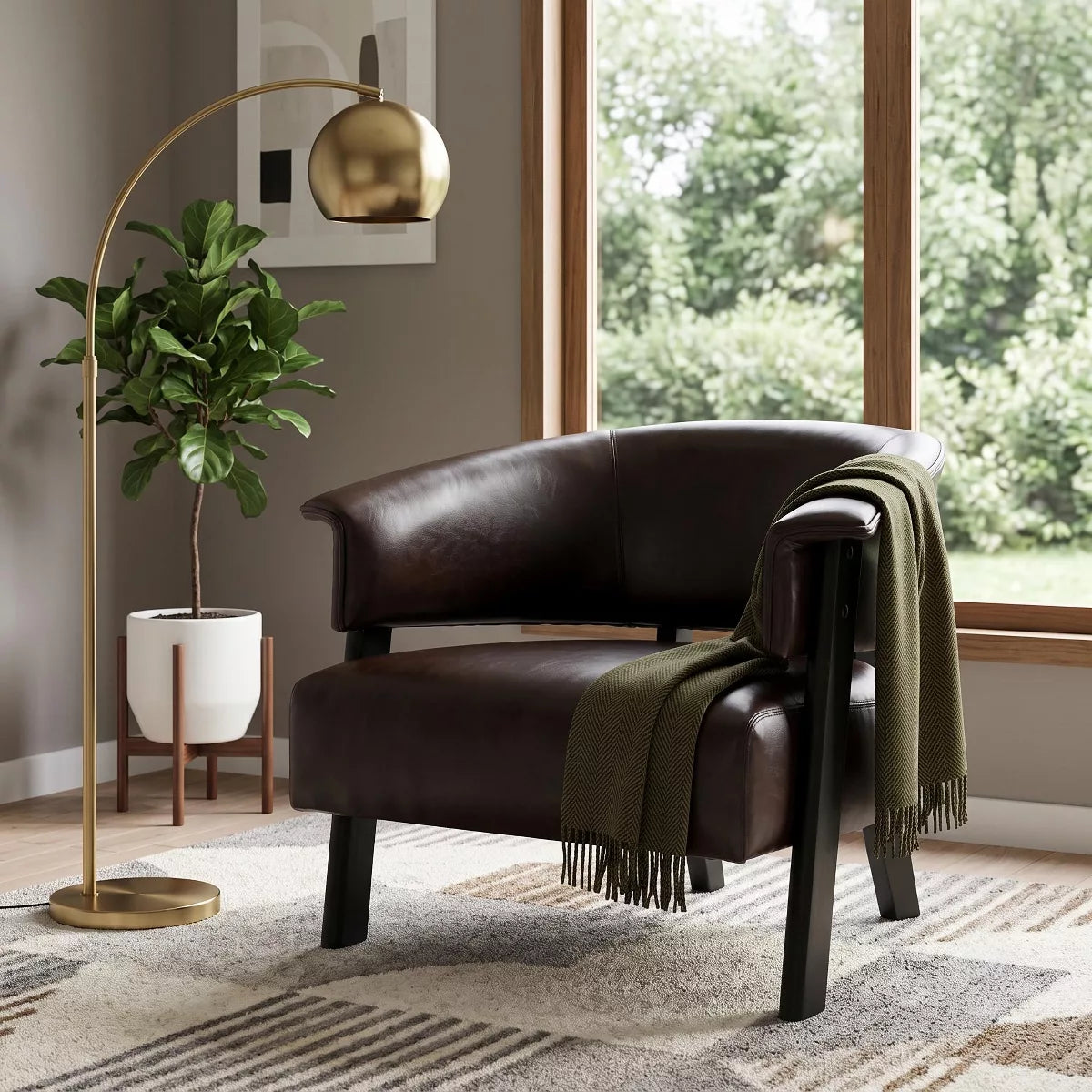 Wingback Accent Chair with 400 lb Capacity, Vintage Faux Leather Club Seating