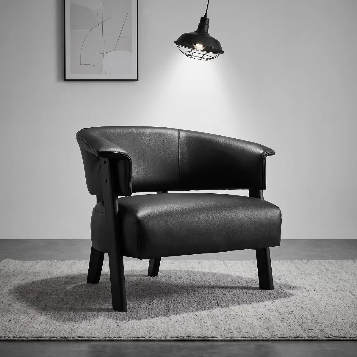 Wingback Accent Chair with 400 lb Capacity, Vintage Faux Leather Club Seating